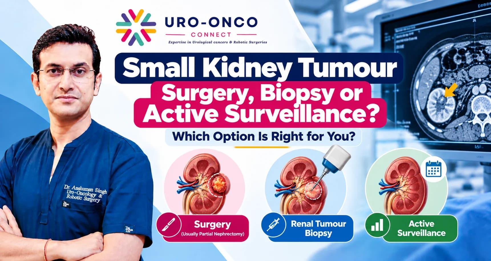 Dr Anshuman Singh, Uro-Oncologist and Robotic Surgeon in Lucknow, explaining surgery, biopsy and active surveillance for small kidney tumours